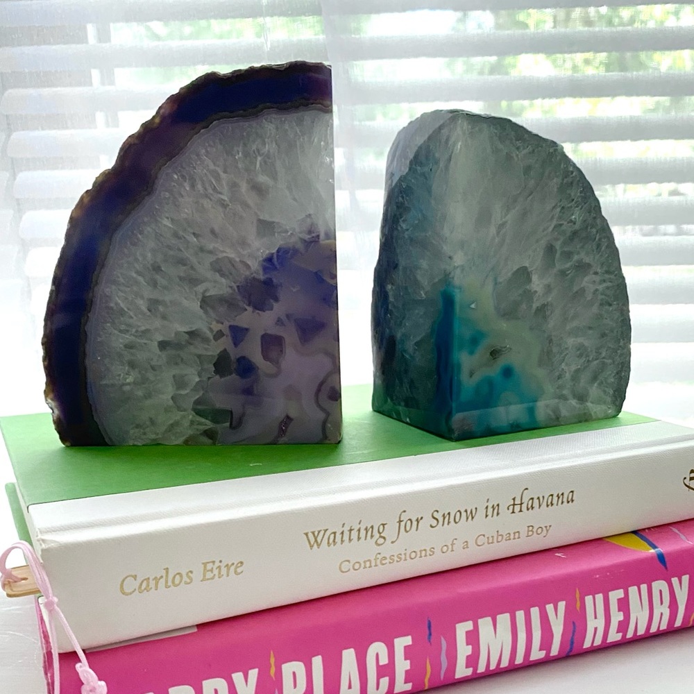 Natural Geode Bookends. Paperweights. Purple or blue agate pieces. Brazilian
